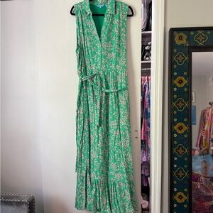 RSVP by Draper James Green Floral Linen Blend Maxi Dress